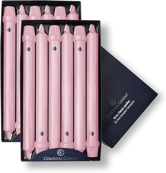 Colonial Candle Unscented Taper Candle, Classic Collection, Persian Pink, 10 in, Pack of 12 - Up to 8 Hours Burn