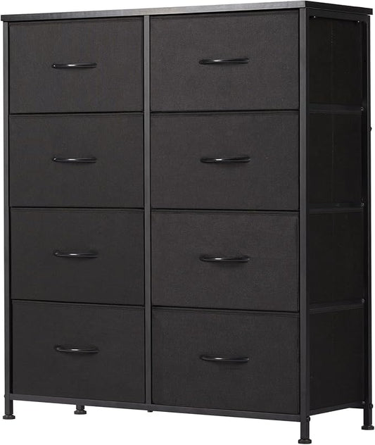 Sweetcrispy Dresser, Dresser for Bedroom Organizer Storage, Fabric Storage Tower with 8 Drawers, Chest of Drawers with Steel Frame, Wood Top for Living Room, Closet, Black