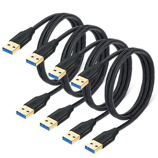 3.0 4-Pack 1M/3Ft USB A to A Cable, Short Type A Male to Male Braided USB Cable Cord Compatible for Hard Drive