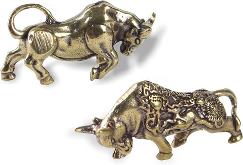Bronze Rich Floral Design Brass Zodiac Ox Statue - Decorative 2-Piece Cow Figurine