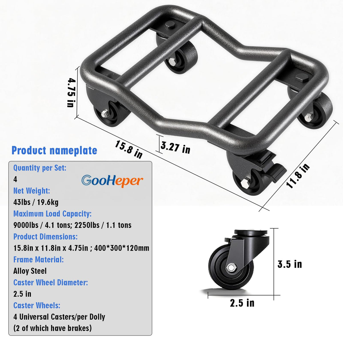 Car Dolly Set of 4, 9000 LBS Capacity Universal Vehicle Moving Dolly for Cars, SUVs, Motorcycles & Boats, Low-Profile Wheel Skates for Garage, Workshop and Marine Use