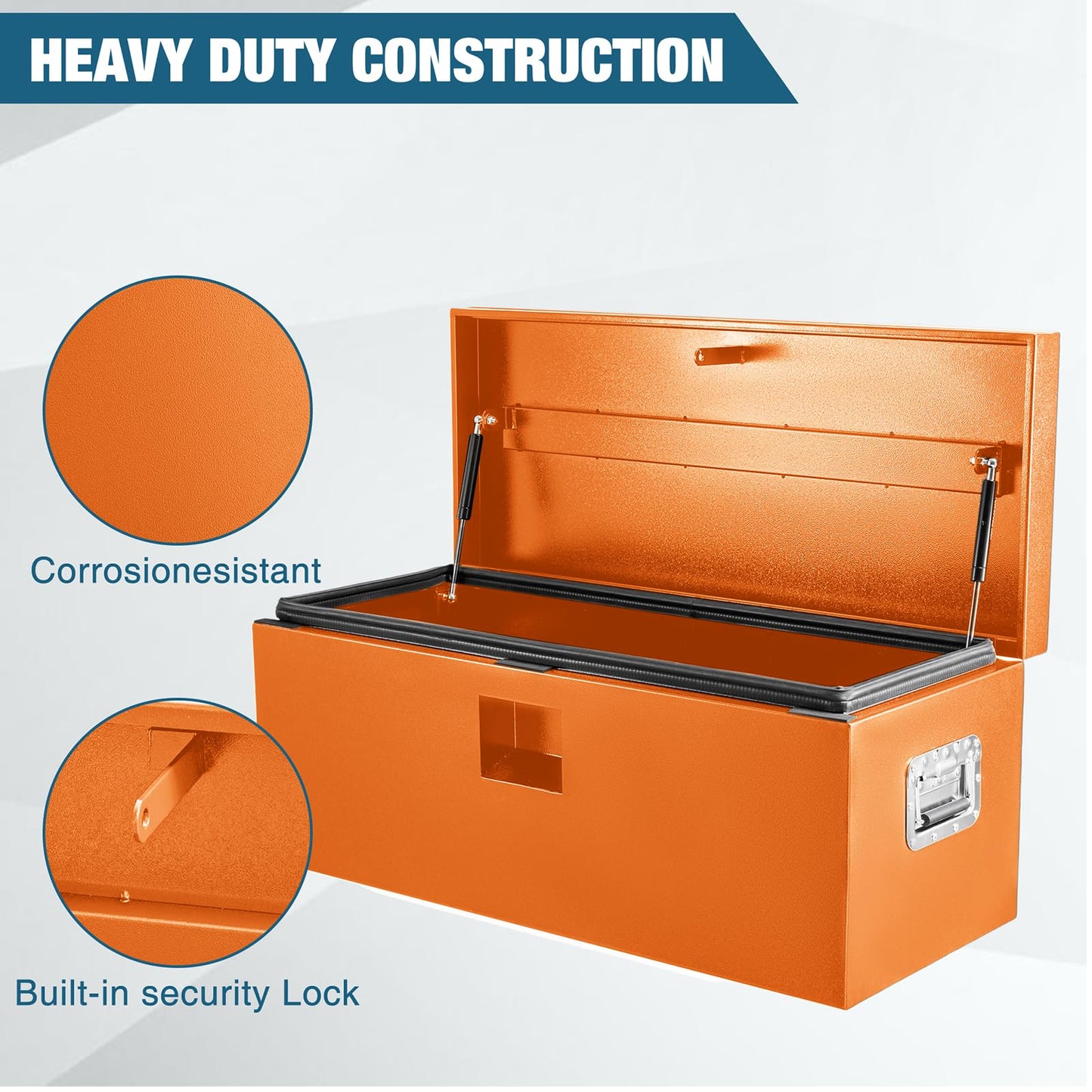 Garvee Black Steel Truck Bed Tool Box, Trailer Tongue Box, Truck Storage Organizer Tool Chest For Truck Bed, RV, Trailer (48"x 15.5"x 15.5" - Orange)