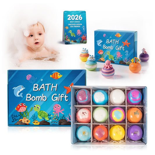 Baby Bath Bombs with Toys Inside Natural Bubble Surprise Gifts for Kids Splash Exploding Bombas De Baño para Niños Girls Boys Ocean Relaxing Splashy Balls Fizzy Foaming Shower Stuffers