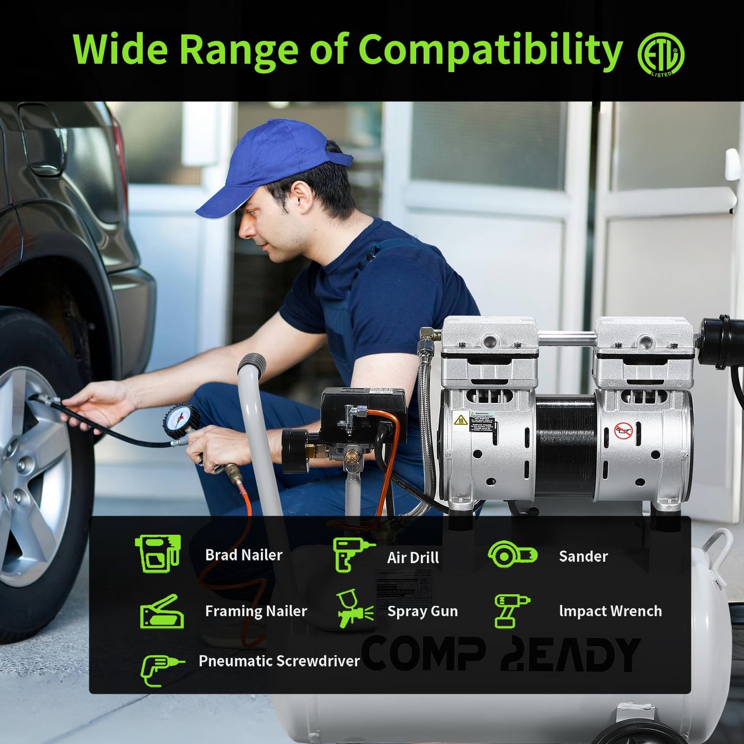 6 Gallon Portable Air Compressor 1HP 2.5 CFM@90PSI 60dB Ultra Quiet Oil Free Air Compressor Ideal for Tire Inflation Pneumatic Tool Spray Painting
