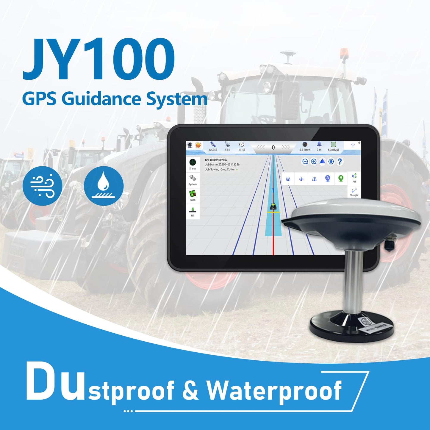 Tractor Guidance System with Precision AG Software, Android10 Tablet, 1-inch by CORS, 4-inch by PPP Connection, A-B line Guidance Compatible with Any Tractor CAT. John-Deere...JY100 Plus