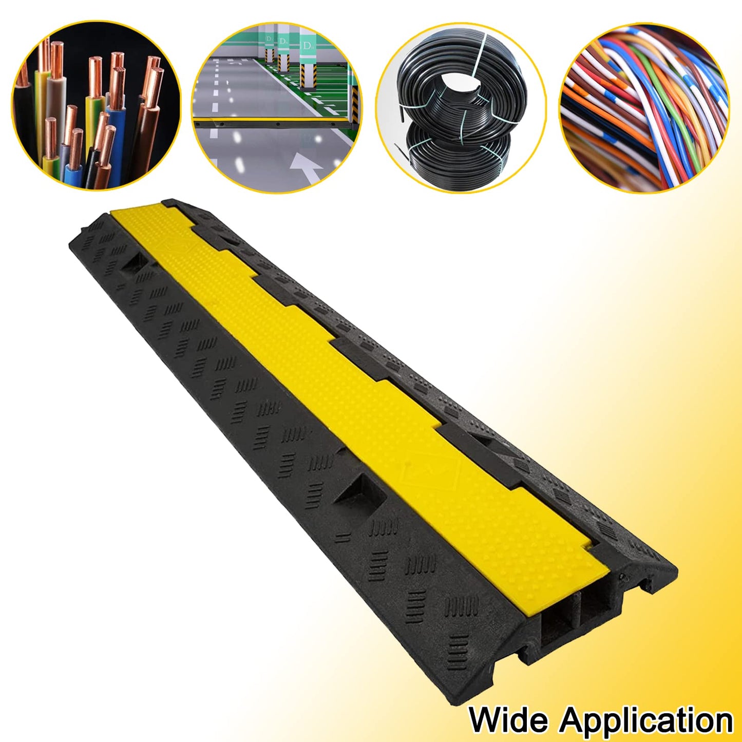 CXRCY Cable Ramp 4 Pack 2 Channel 11000lbs axle Capacity Floor Cable Cord Protector, Black & Yellow Speed Bumps Hose Protector Ramps for Wire/Hose/Pipe Hider Driveway &Outdoor 40x10x2 inch(L x W x H)