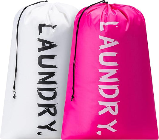 2 Pack XL Travel Laundry Bag, Machine Washable Dirty Clothes Organizer with Drawstring,Large Enough to Hold 4 Loads of Laundry, Easy Fit a Laundry Hamper or Basket Travel Essentials 24" x 36"