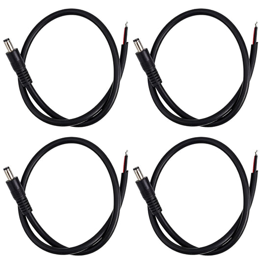 BTFO 4pcs DC5521 16AWG 36V 5.5 2.1mm (50cm/1.64ft Power Pigtails Cables, x DC Male Plug to Bare Wire Open End Cables