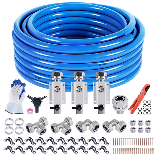 Boeray Shop Air Line Kit 3/4” 100FT Compressed Air Piping System HDPE-Aluminum-HDPE Air Tubing with 4-Way Aluminum Blocks Brass Valves Air Piping Fittings Kit Air Compressor Accessories for Garage