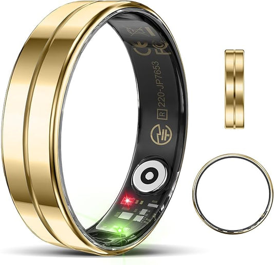 Ultra-Thin Smart Ring for Women Men,Sleep Tracker Ring with Heart Rate, Waterproof Fitness Ring for Activity Monitoring/Steps/Calories,No Subscription Fee,for iSO & Android (Glod,8#)