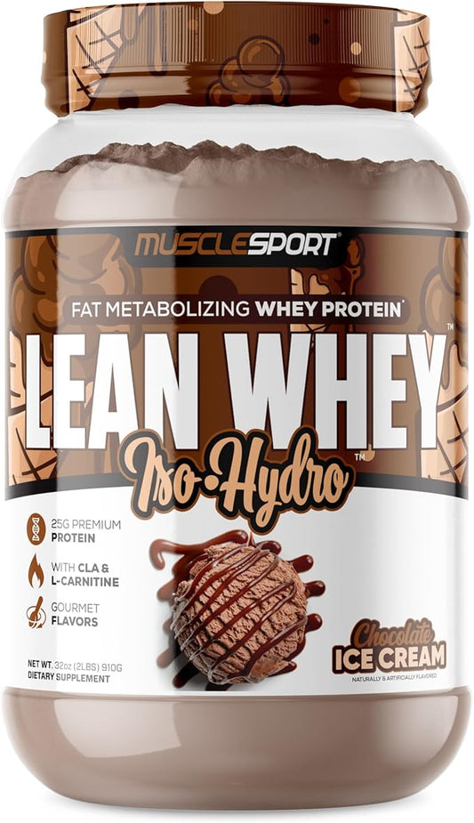 Musclesport Lean Whey Revolution??Protein Powder - Whey Protein Isolate - Low Calorie, Low Carb, Low Fat, Incredible Flavors - 25g Protein per Scoop - 2lb Chocolate Ice Cream