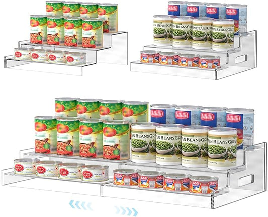 Yecuip Expandable Can Rack Organizer for Pantry, 3-Tier Adjustable Can Storage Holder, Holds Up to 24 Cans, Acrylic Canned Food Organizer for Pantry, Cabinet, Countertop, Kitchen