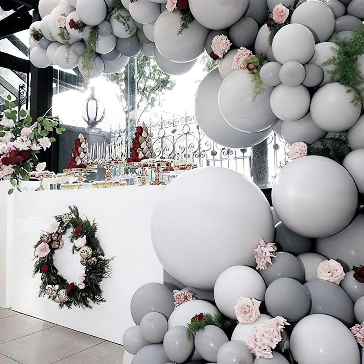 PartyWoo Gray Balloons - 140-Piece Matte Gray Latex Balloon Arch Kit for Baby Showers, Graduations & Birthdays