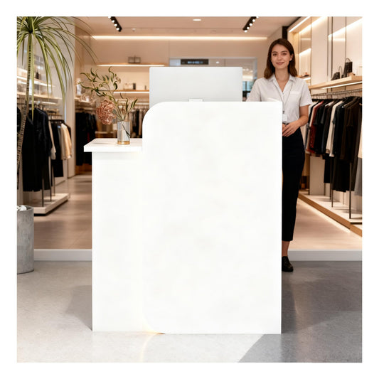 BFECGDXT Front Desk Reception Counter, Modern Small Reception Desk L-Shaped with Lockable Drawer, for Salon and Clothing Beauty, Left Corner 39.4in