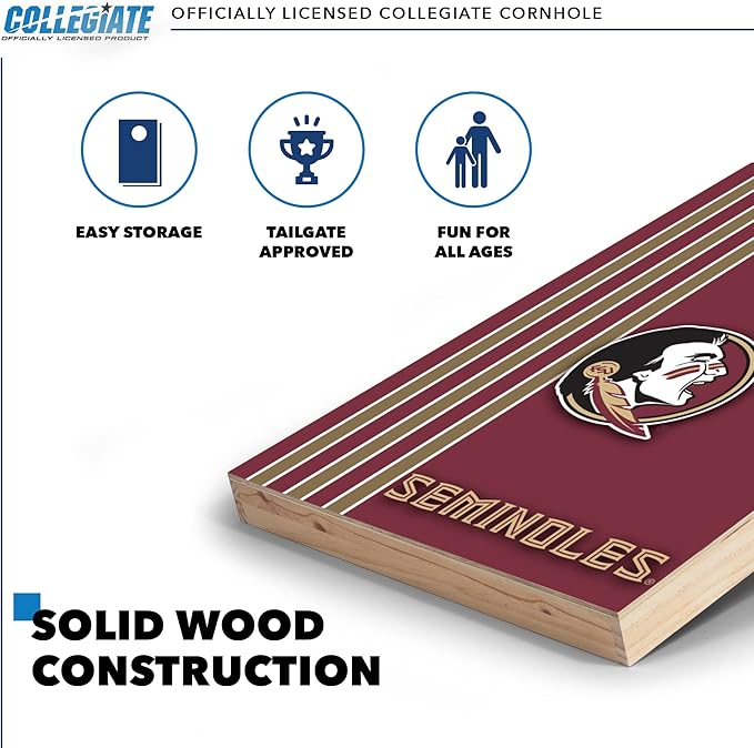 2' x 3' Solid Wood Cornhole Set with Direct Print HD Team Graphics – Great Gift for Any NCAA Fan! Bean Bag Toss Family Outdoor Games