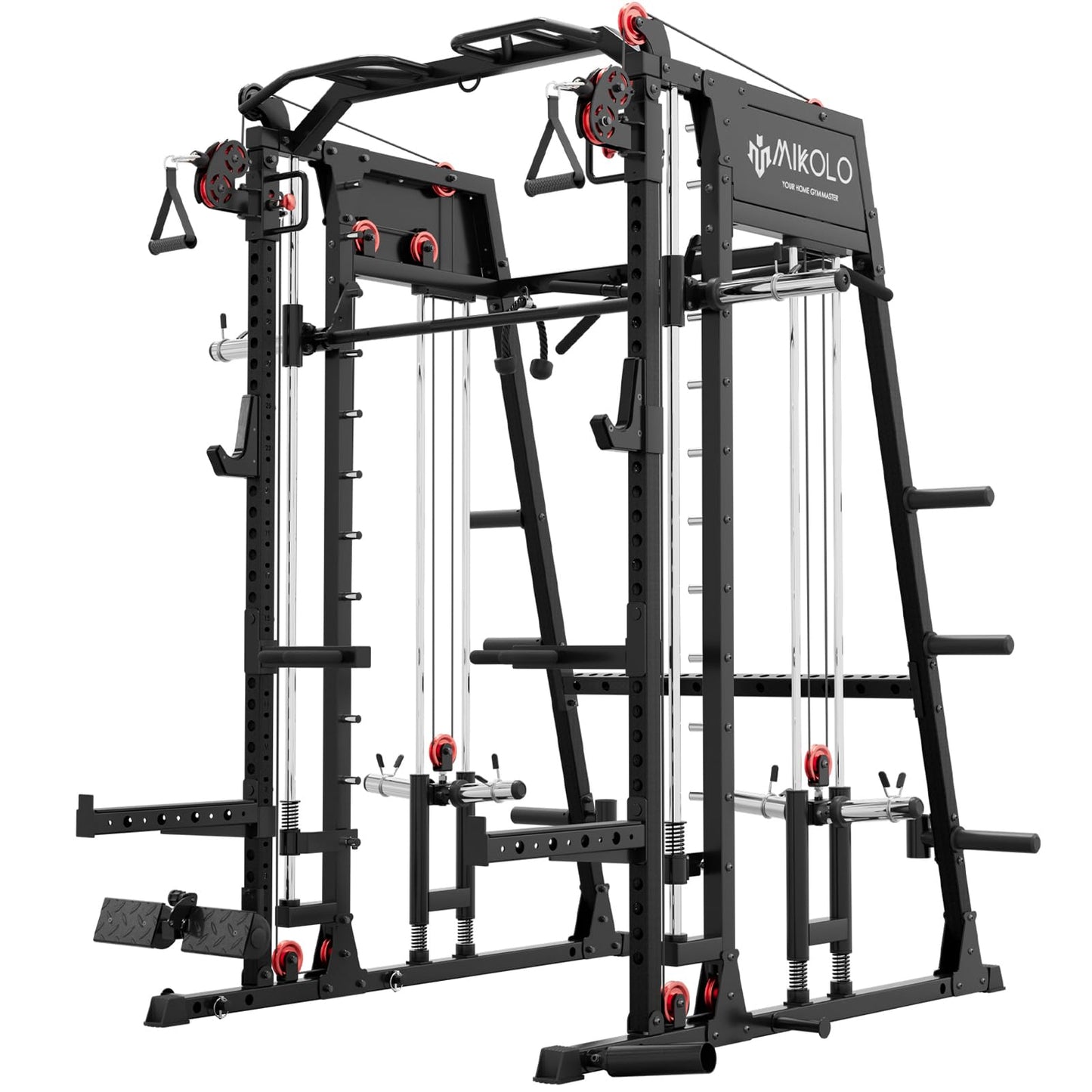 Mikolo M4 2.0 Ultra Smith Machine, Multi-Function Squat Rack with LAT-Pull Down System & Cable Crossover Machine, Training Equipment with Leg Hold-Down Attachment, Black