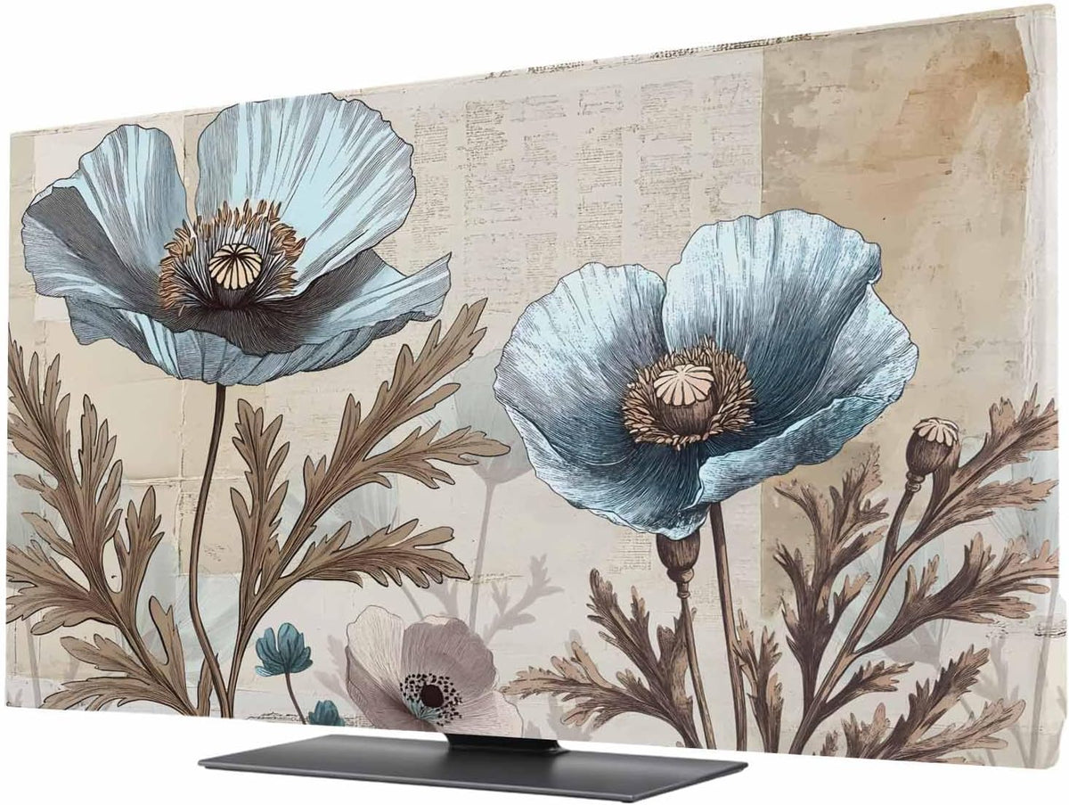 Yukro 85 Inch, 74"x42" Blue Broccoli Indoor TV Dust Cover, Rustic Farmhouse Floral Retro Brown Plant Elastic TV
