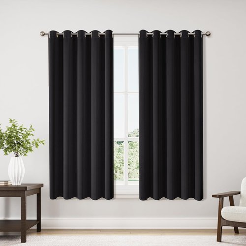 ChrisDowa Blackout Curtains - Extra Wide Thermal Insulated Grommet Panels for Bedroom | 70 x 63 Inch, Black