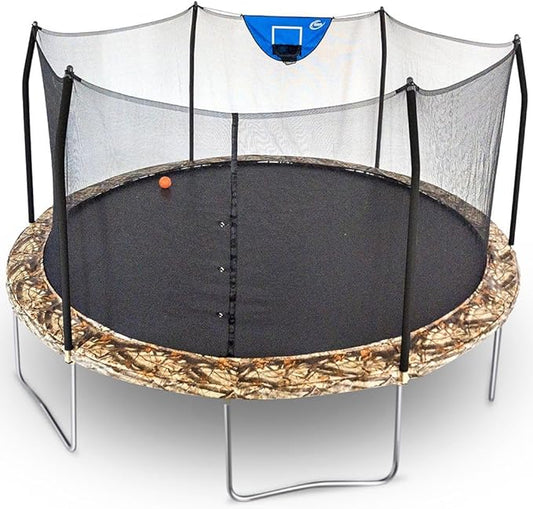 Skywalker Trampoline Outdoor 8 FT, 12 FT, 15 FT Jump N’ Dunk Round Outdoor Trampoline with Net, Trampoline Mat, and Basketball Hoop for Trampoline