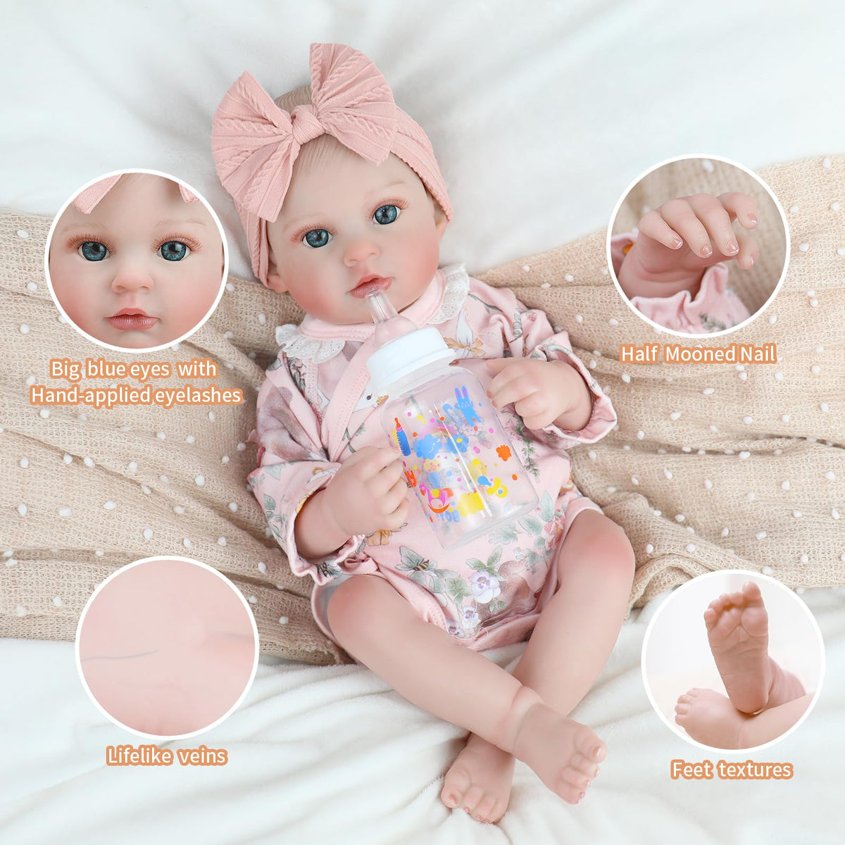 Babeviimt Reborn Baby Dolls - 20 Inch Cute Soft Vinyl Realistic Baby Doll Poseable Real Life Baby Dolls with Complete Accessories for 3+ Years Old Gifts