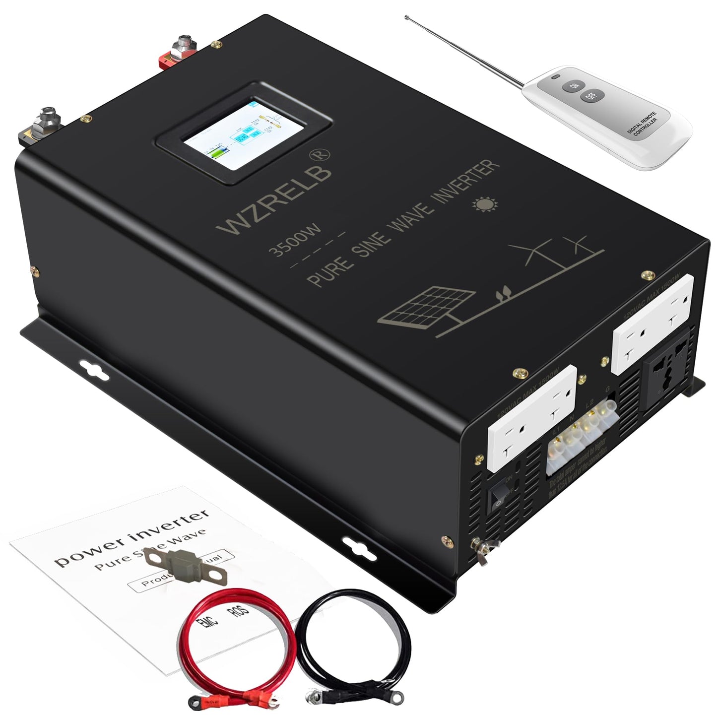 WZRELB 3500W 36V Pure Sine Wave Inverter,36 Volt DC to AC 120V 240V Split Phase Power Inverter,7KW Surge,5 AC Outlets,AC Hardwire Terminal,High Efficiency up to 91.6%,Wireless Remote