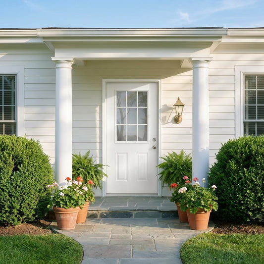 Casaphoria 36" x 80" Fiberglass Entry Door with 4-9/16" Vinyl Frame,Left Hand Inswing Exterior Door with Brickmould, 9- Lite Low-E Glass Primed Knock-Down Front Door for Home Entrance, White