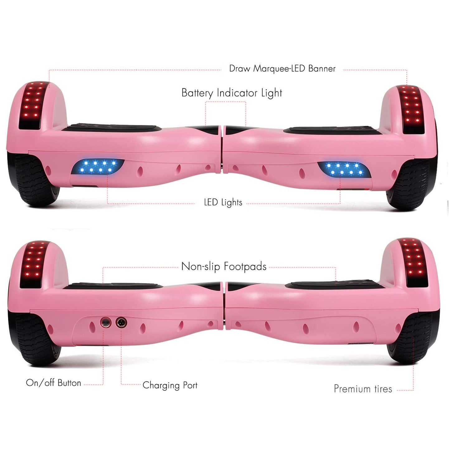 LIEAGLE Hoverboard, 6.5" Self Balancing Scooter Hover Board with Many Certified Wheels LED Lights for Kids Adults(A02 Pink)