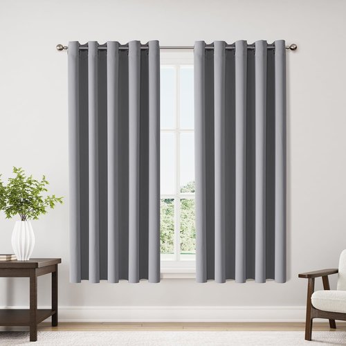 ChrisDowa Blackout Curtains - Extra Wide Thermal Insulated Room Darkening Panels | Light Grey, 70 x 63 Inch