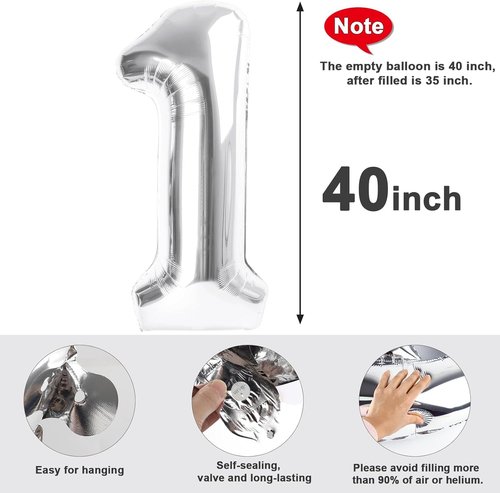 Foil Silver 50 Number Balloon - 40 Inch Birthday Party Decoration for Men & Women | Big Anniversary Supplies