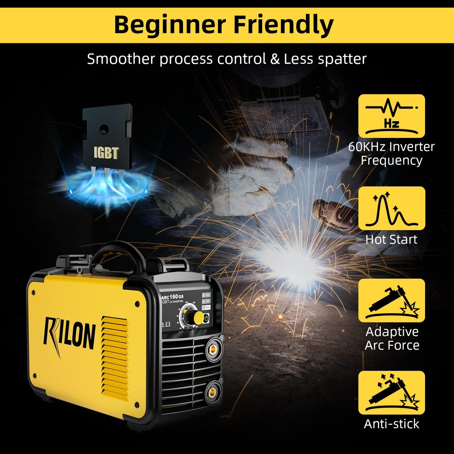 Troozy Stick Welder 110V/220V, Arc Welding Machine 160A, IGBT High Duty Cycle, Dual Voltage MMA Welding Kit with Hot Start Arc Force Anti-Stick DC, Yellow