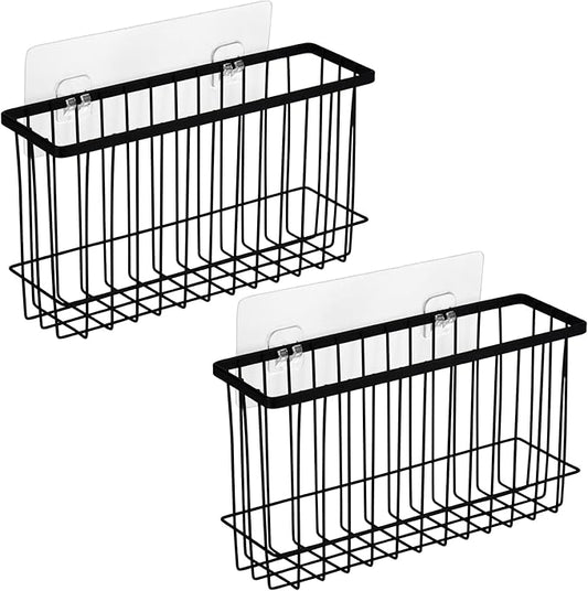 Toplife Wall Door Adhesive Kitchen Wrap Organizer Rack, No Drilling, Black, 2 Pack
