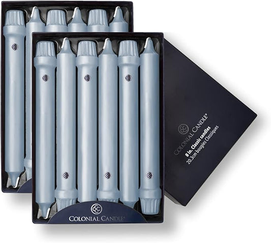Colonial Candle Unscented Taper Candle, Classic Collection, Wedgewood, 8 in, Pack of 12 - Up to 6 Hours Burn