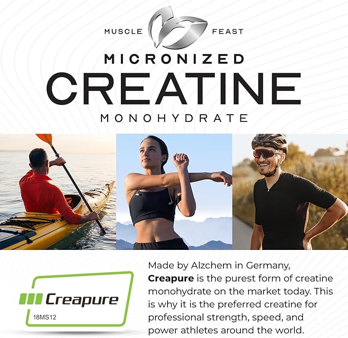 Muscle Feast Creapure - Micronized Creatine Monohydrate Powder | Premium Pre-Workout or Post-Workout | Flavored Creatine for Women & Men | Easy to Mix, Gluten-Free, Safe and Pure, (Fruit Punch, 250g)