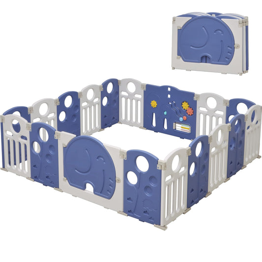 HAPPYMATY Baby Playpen, 18-Panel Foldable Play Pen for Babies and Toddlers, Indoor Outdoor Baby Fence with Sensory Play Panel, Adjustable Shape Activity Play Center, Portable & Easy Assemble