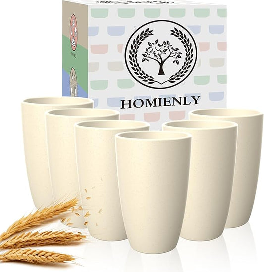 Homienly Wheat Straw Cups - Unbreakable Cups Set of 6,20 oz Dishwasher & Microwave Safe Drinking Glasses for Everyday Use-Beige
