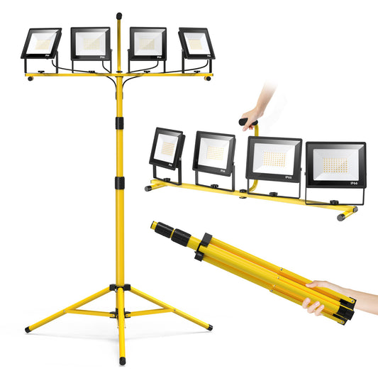 2 Pack 25000 Lumen Work Light with Stand, Adjustable LED Work Light Head with Adjustable and Foldable Tripod, Waterproof Light with Individual Switch, Color Temperature of 6500 Kelvin