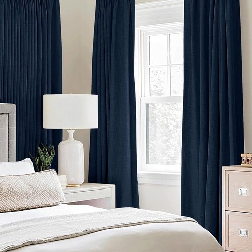 MIULEE Blackout Curtains - 100% Thermal Insulated Linen Textured Drapes | Midnight Blue, 52 x 45 Inch (2 Panels)
