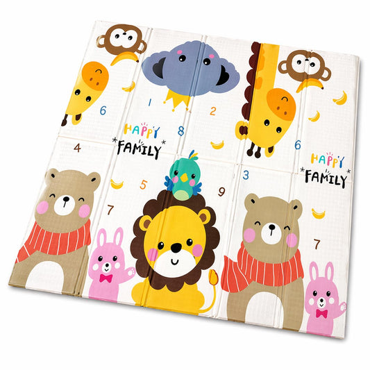 DAN&GO Extra Large Baby Play Mat, Foldable, Double-Sided, Beige, Non-Toxic XPE Material, Portable Activity Floor Mat for Babies 0-12 Months & Kids, Educational Design (Funny, 71 * 79 * 0.4)