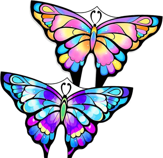 Simxkai Butterfly Kite for Kids & Adults, Easy to Fly Blue Big Kite for Beginners, Line Handle Included (1Pack 2Pack)