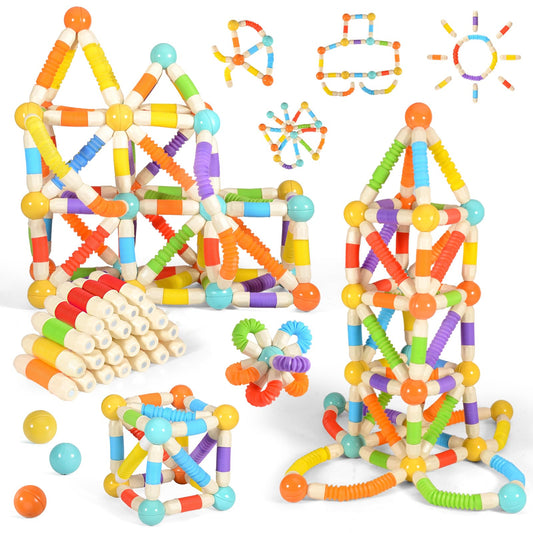 58PCS Extendable Magnetic Building Sticks, STEM Educational Montessori Toys for Toddlers 3-5 - Magnet Blocks for Child age 4-7, Sensory Balls and Rods set for Kids Holiday Birthday Gift for Boys Girls