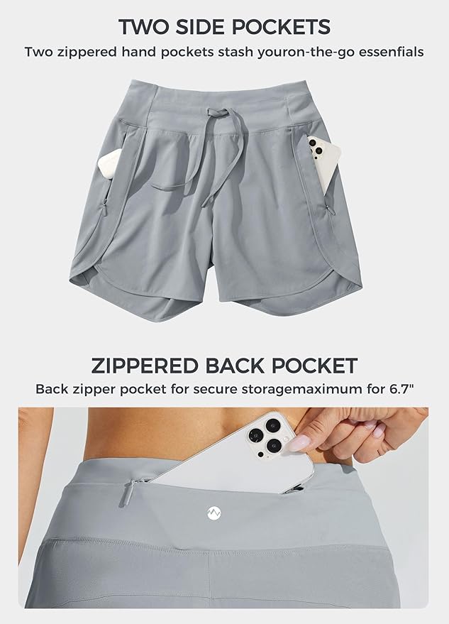 Willit Women's 7" Athletic Running Shorts Long Workout Hiking Shorts Quick Dry High Waisted Active Zipper Pocket(Small)