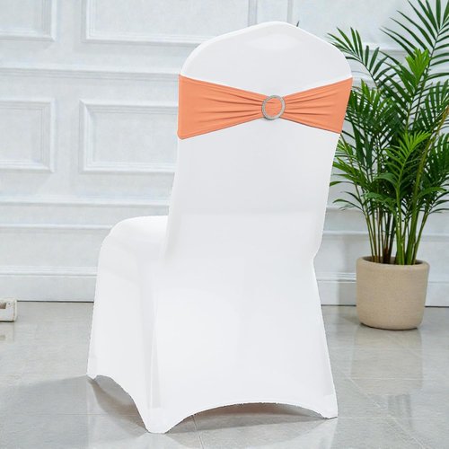 MDS Spandex Chair Sashes - Universal Fit Elastic Stretch Ties with Buckle Slider Bow | 250 Pack - Peach