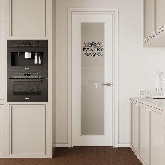 24" x 80" Pantry Door, Frosted Glass White Doors with Self-Adhesive Water-Resistant & Colorfast Pantry Theme Stickers, Interior Doors as French, Sliding, Bifold, Pocket, Barn Door Slab