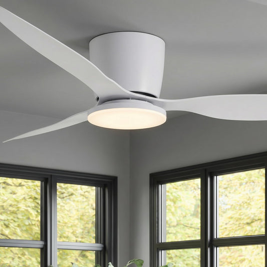 Nuoqiso 42 Inch Flush Mount Ceiling Fans with Lights and Remote Control, White Low Profile Ceiling Fan for Bedroom, Living Room,Office,Kitchen,Patios Indoor and Outdoor Use