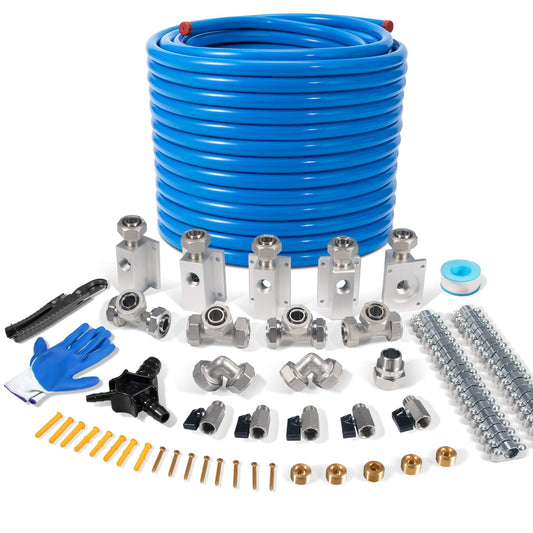 3/4"×100&200&300ft Compressed Air Line Kit for Shop/Garage, Hdpe-Aluminum Rapid Air System Includes Right Angle Fittings and Tee Fittings, Compressed Air Piping System Leak Proof&Easy to Install