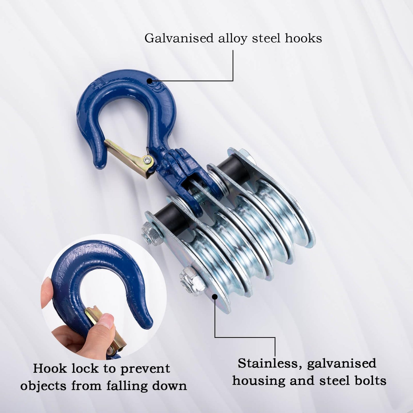 SHINICO 1Ton Four Cable Pulley Block, Heavy Duty Pulley System, Lifting Block Hoist with Hook and 65ft/20m Nylon Rope 0.39"/10mm
