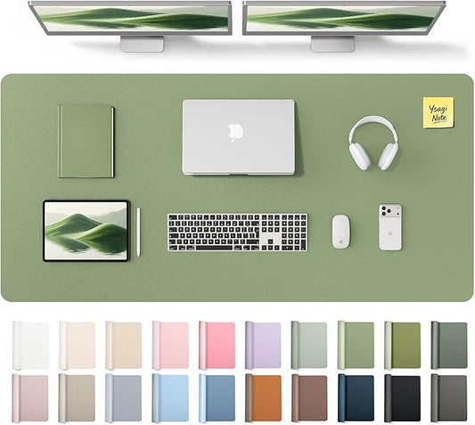 YSAGi Leather Desk Pad Protector, Office Desk Mat, Large Mouse Pad, Non-Slip PU Leather Desk Blotter, Laptop Desk Pad, Waterproof Desk Writing Pad for Office and Home (Bamboo Green,55" x 24")