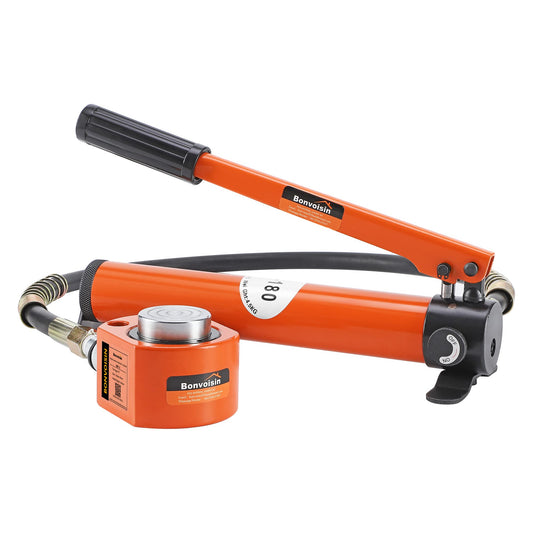 Bonvoisin 20T Hydraulic Ram Cylinder Jack Low Profile Porta Power Ram 0.55" Stroke Single-acting Mini Jack Ram with CP-180 Hydraulic Hand Pump for Machinery Shipbuilding