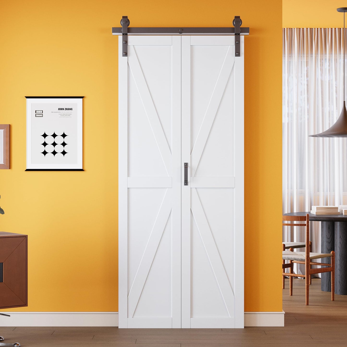 Bifold Barn Door - Pre-Assembled Panels with Sliding Hardware Kit Set, Solid Core Bifold Sliding Barn Doors, Water-Resistant Pre-Finished Bi Fold Barn Door, Easy Assembly, K-Shape, 40" x 84"