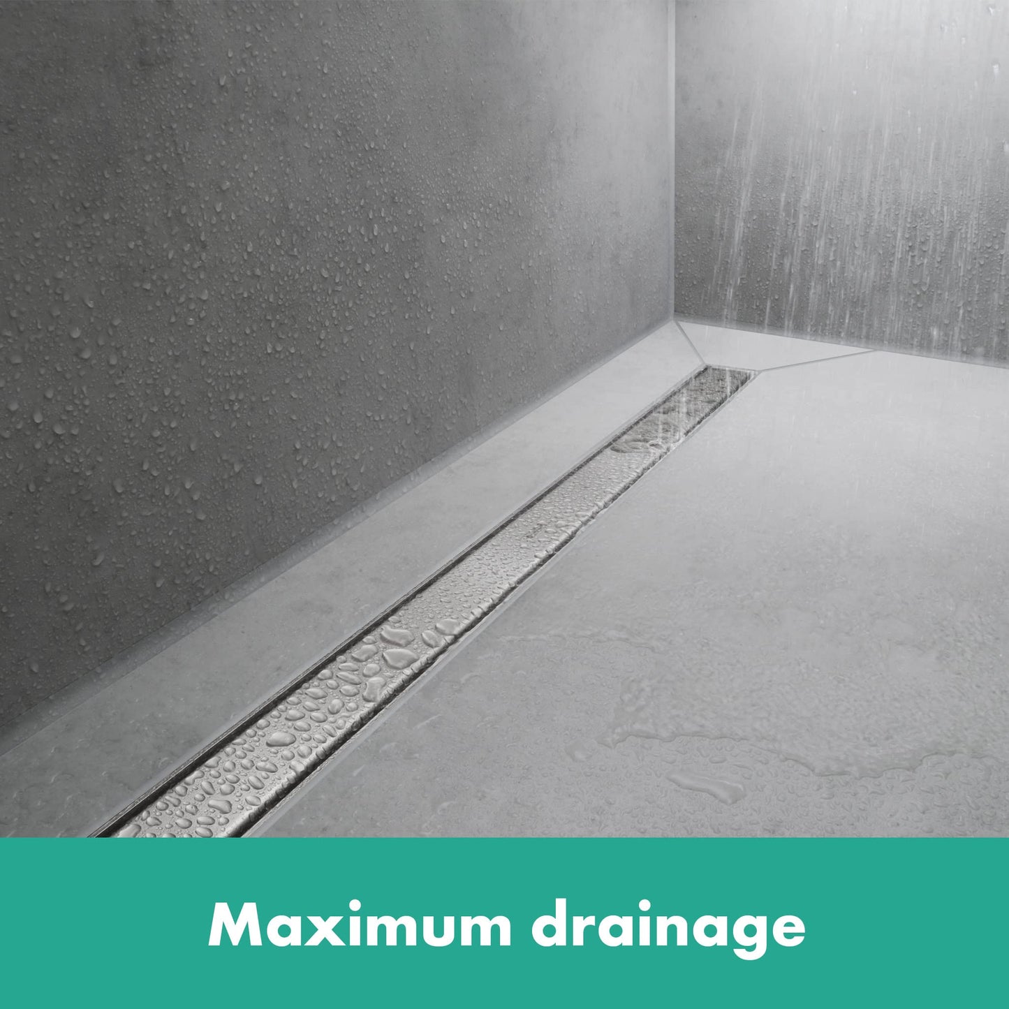 hansgrohe RainDrain Match Linear Tileable Shower Drain for 27 5/8" Rough with Height Adjustable Frame in Brushed Stainless Steel, Stainless Steel Rectangle Shower Floor Drain